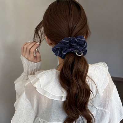 Striped Scrunchie with Silver Ring Charm
