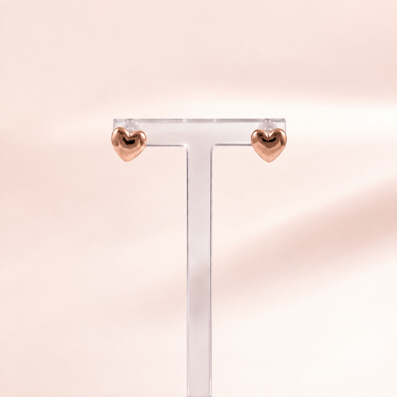 Rosegold Puffy Heart Stud Earrings | Vybe Global Store - Image 2
