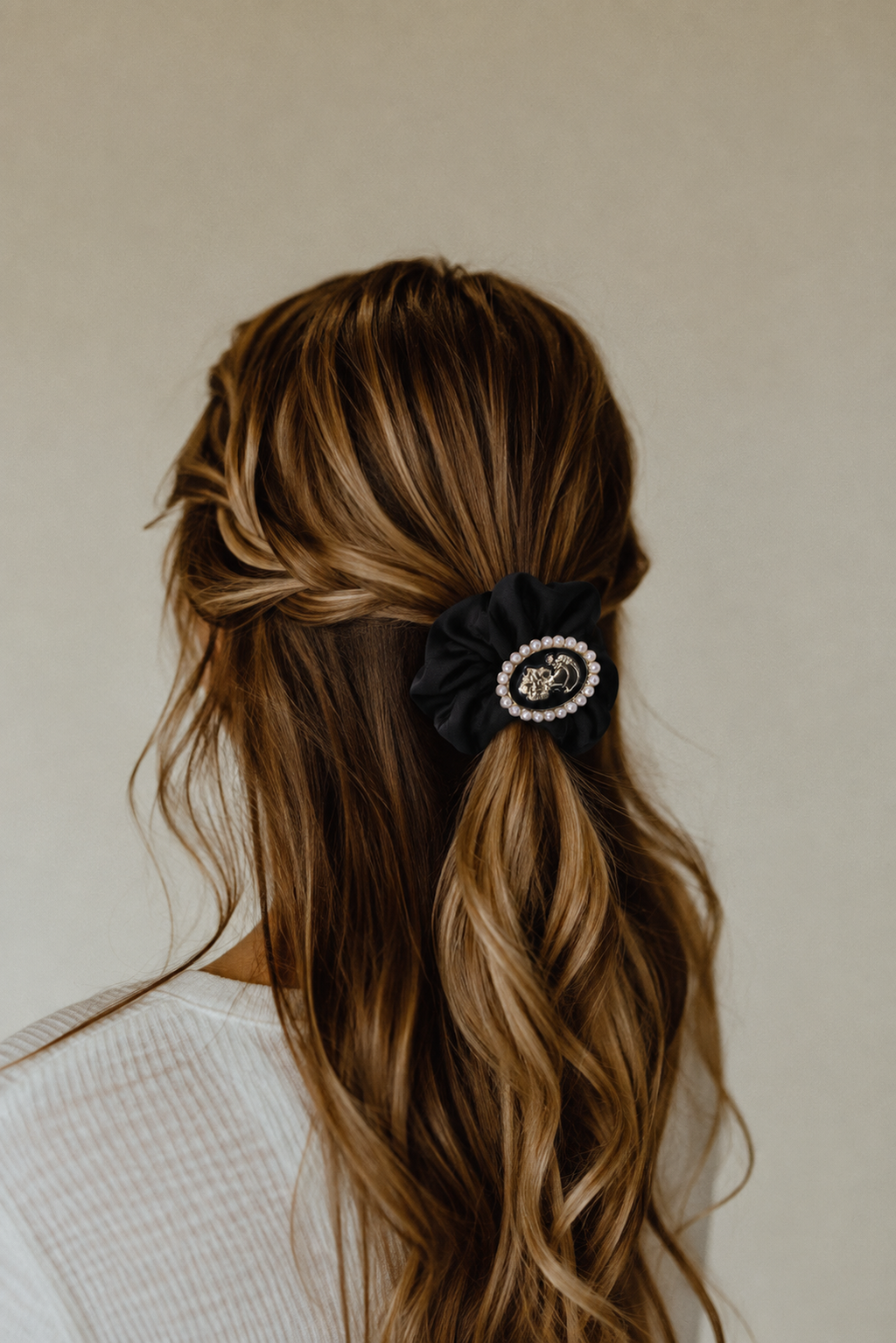Vintage Cameo Fabric Scrunchie