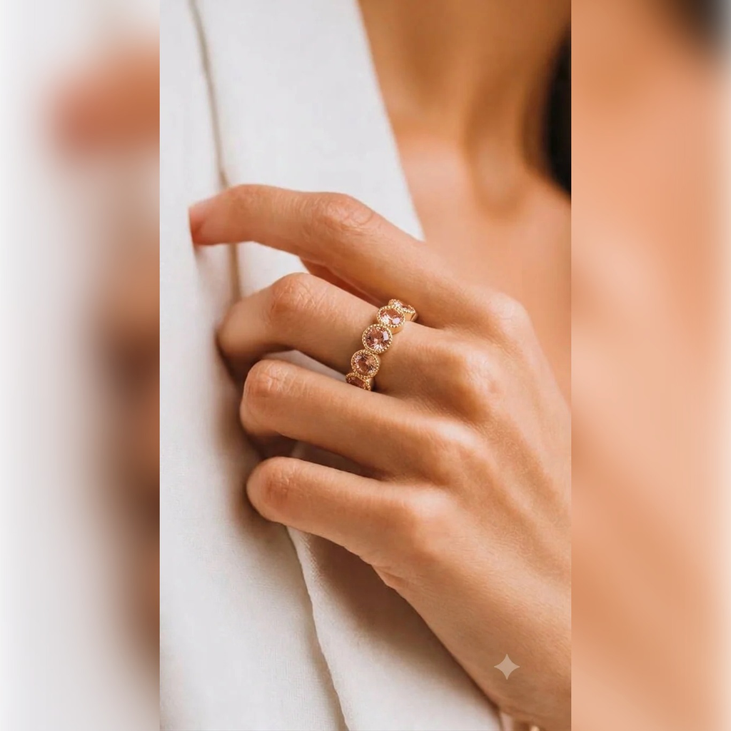 Peach Champagne Beaded Halo Five-Stone Ring | Vybe Global Store