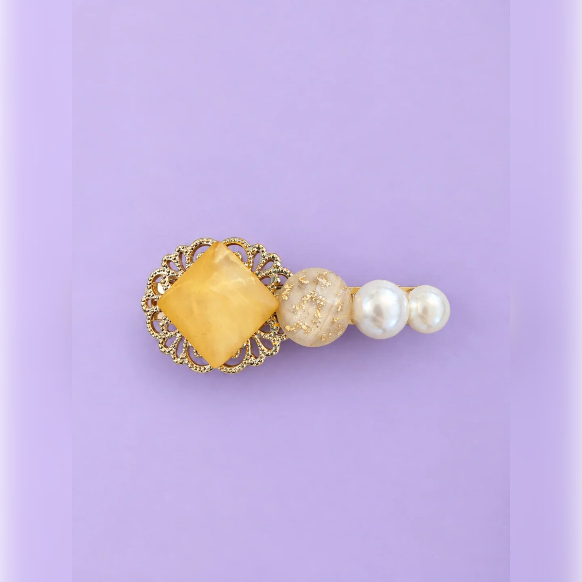 Tweed Fabric Button & Metallic Charm Hair Clip | Vybe Global Store - Image 5