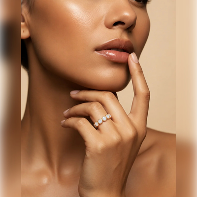 Milky Opal Beaded Halo Stone Ring