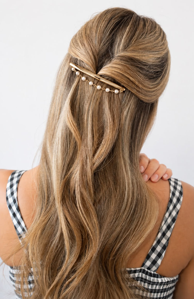 Arch Barrette with Draped Pearl Chain