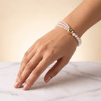 Twin Strand Pearl & Gold Heart Bracelet