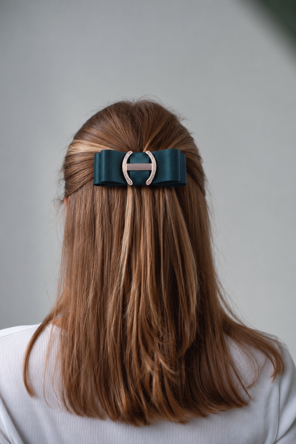 Grosgrain Bow & Curved Rhinestone Buckle Hair Clip