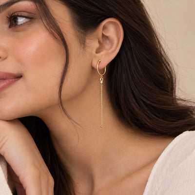 Gold Chain Drop Hoop Earrings