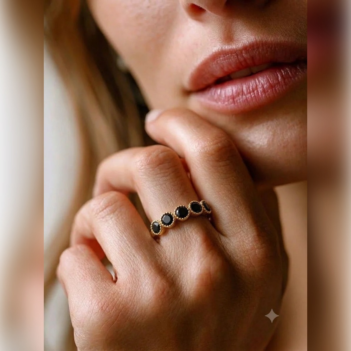 Onyx Beaded Halo Stone Ring | Vybe Global Store