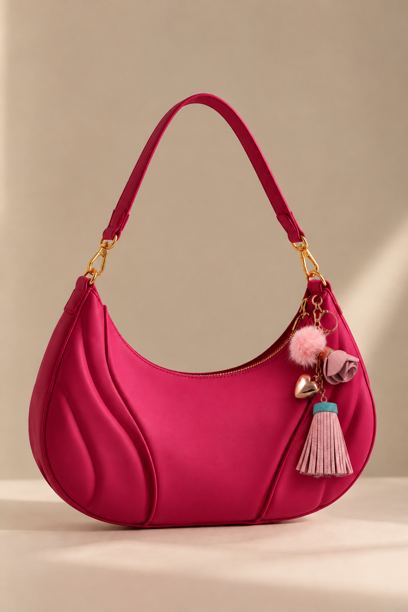 Pink Rose Tassel Charm Keychain