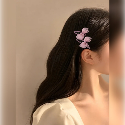 Organza Bow Snap Clip Pair